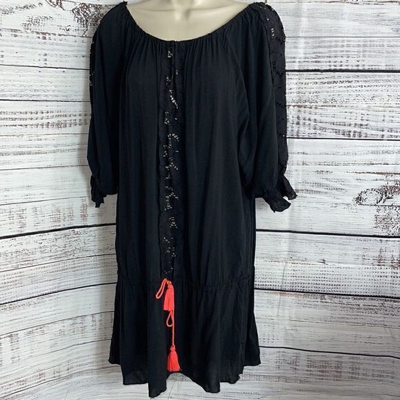 Victoria’s secret Dress Womens Small cold shoulder lace cover up drawstring Boho - Picture 2 of 11